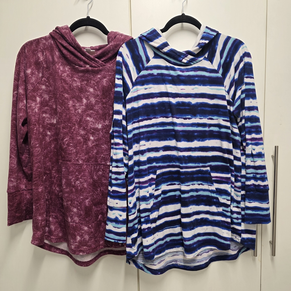 LuLaRoe Blue & White Striped Hooded Pullover
